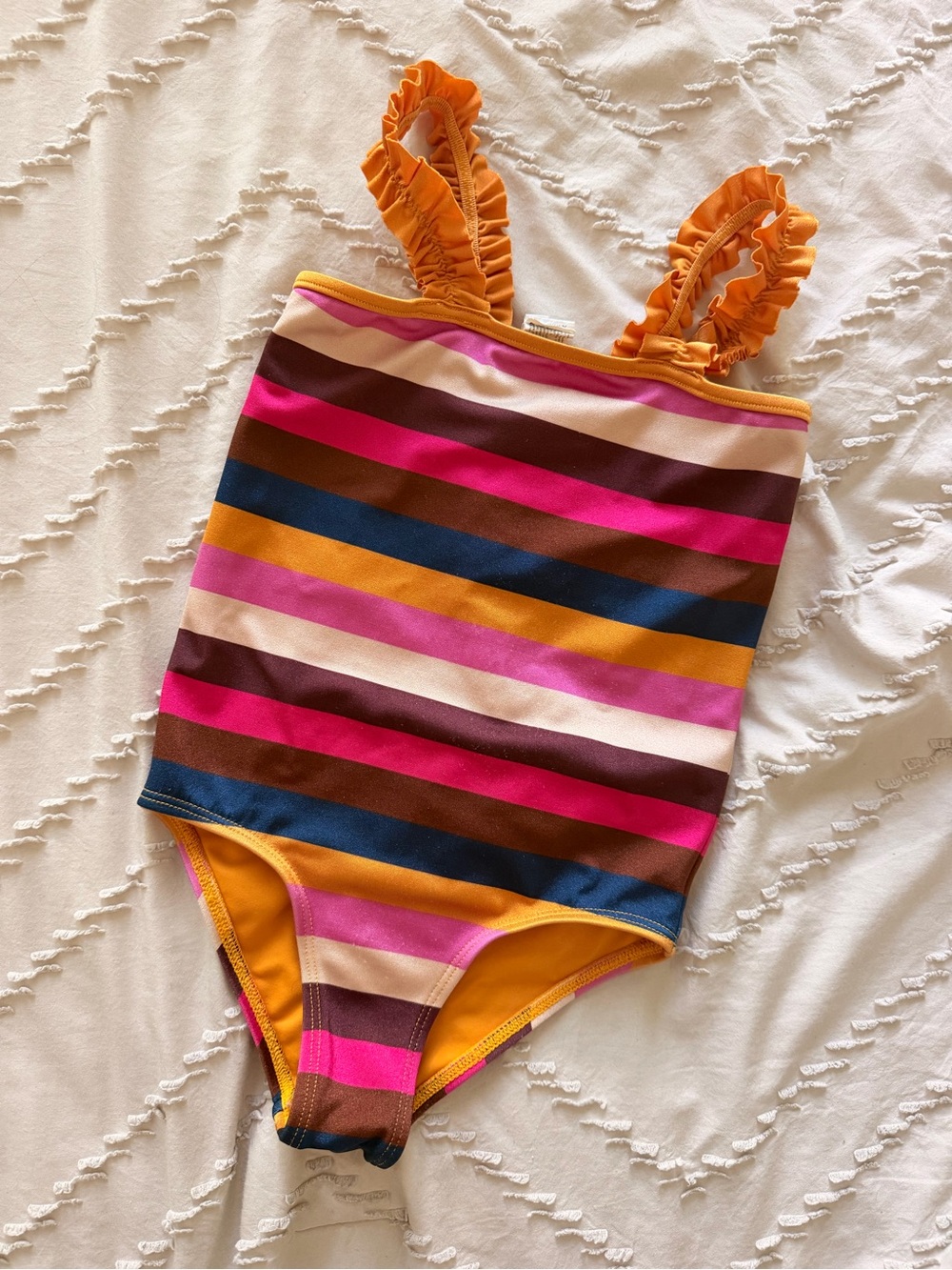 Zimmermann Kids Striped One-Piece Swimsuit in Orange, Pink, Brown, Blue, Cream